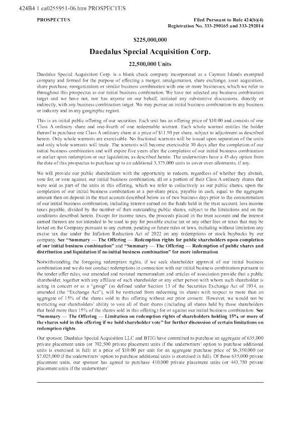 Daedalus Special Acquisition Corp-A美股招股说明书(2025-12-10版)