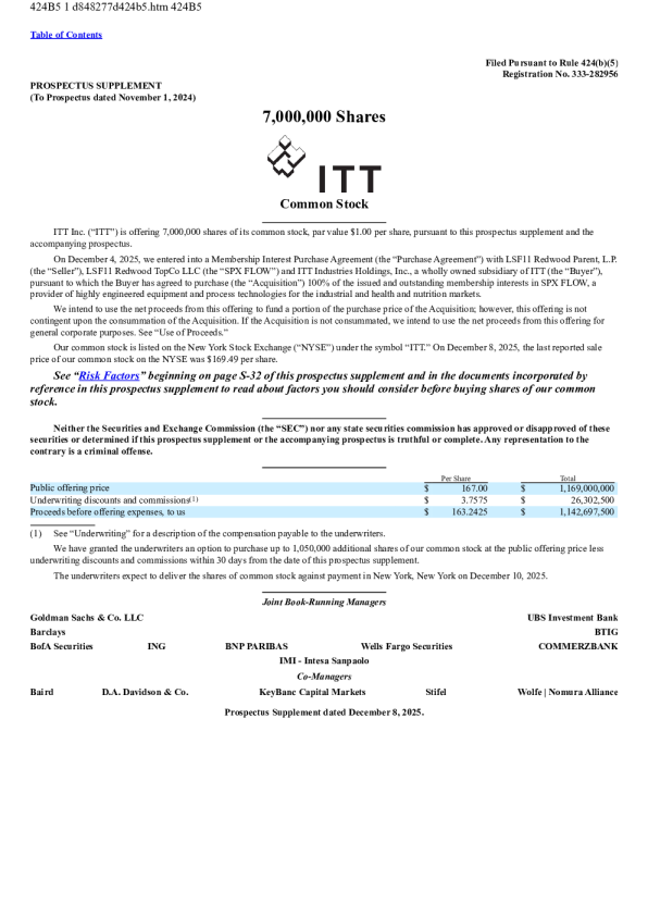 ITT Inc美股招股说明书(2025-12-10版)