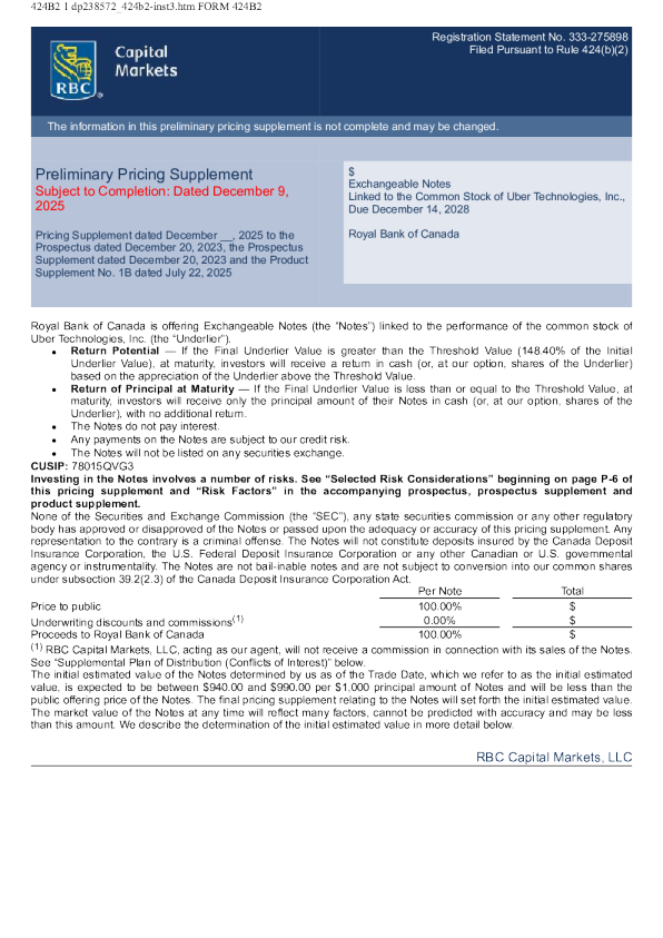 加拿大皇家银行美股招股说明书(2025-12-10版)