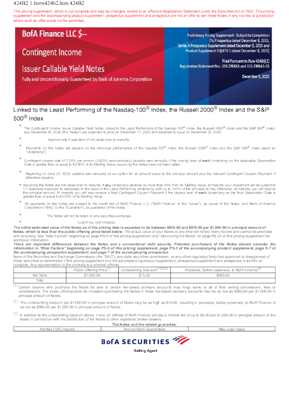 美国银行美股招股说明书(2025-12-10版)