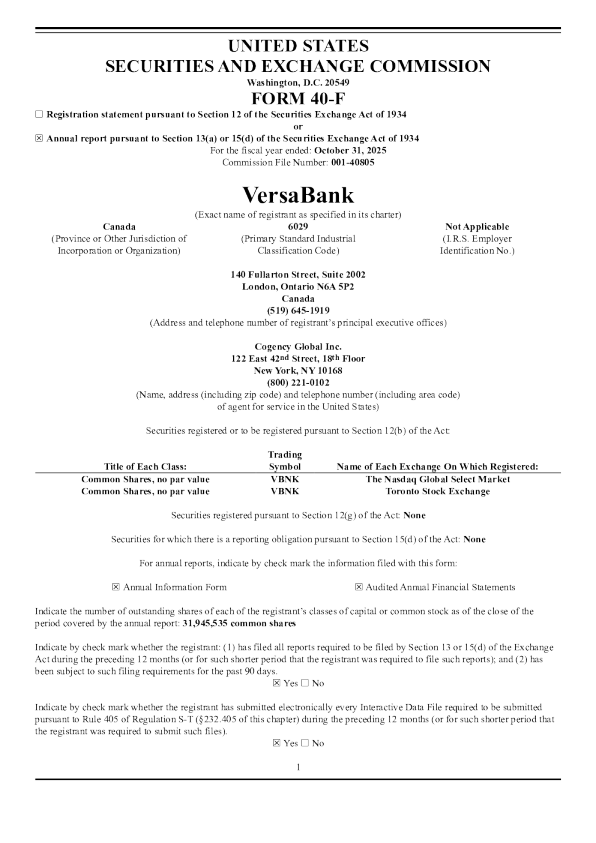 VersaBank 2024年度报告