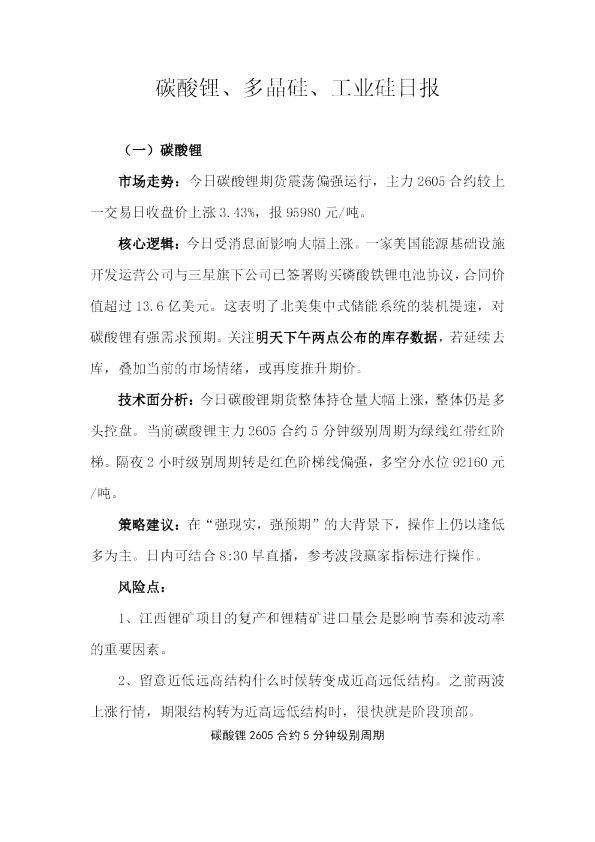 碳酸锂、多晶硅、工业硅日报