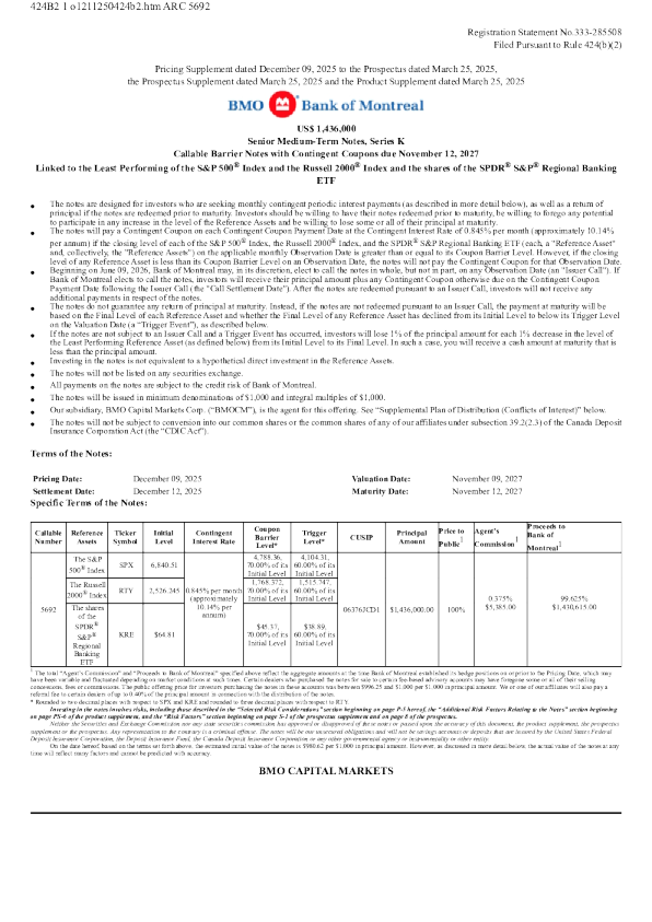 蒙特利尔银行美股招股说明书(2025-12-11版)