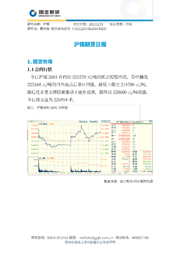 沪锡期货日报