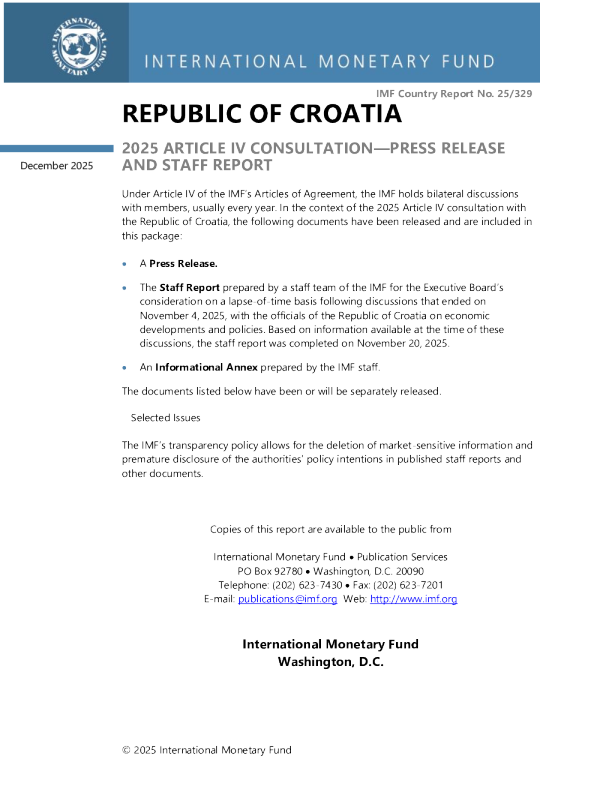 克罗地亚共和国：2025年第四条磋商新闻稿；员工报告