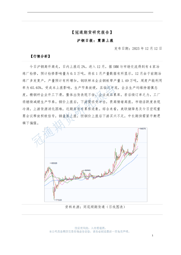 沪铜日报：震荡上涨