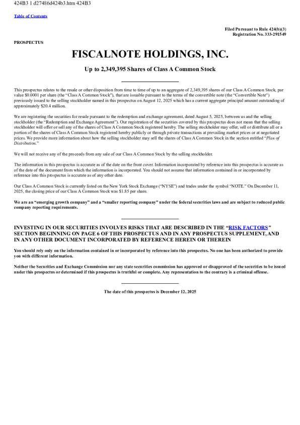 FiscalNote Holdings Inc-A美股招股说明书(2025-12-12版)