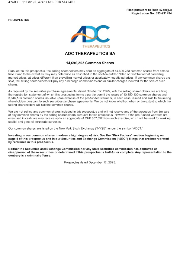 ADC Therapeutics SA美股招股说明书(2025-12-12版)