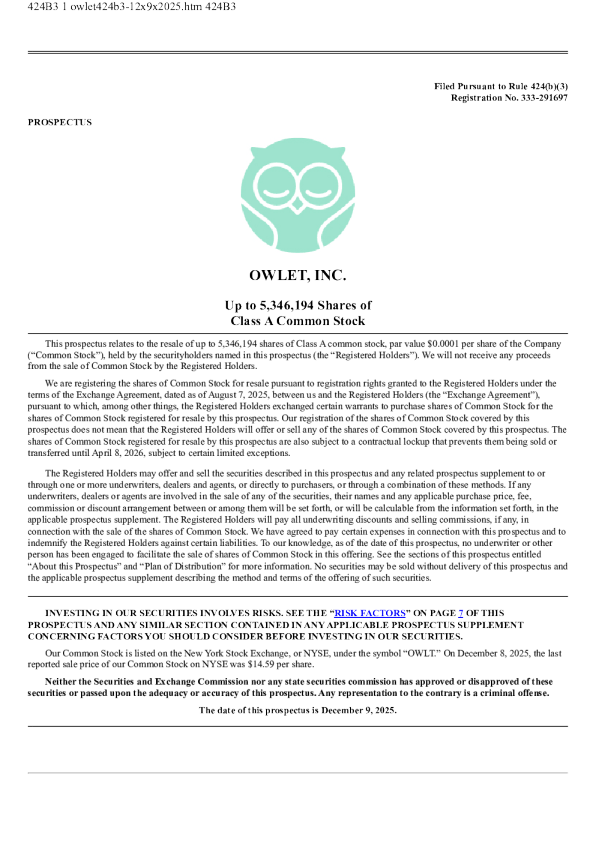Owlet Inc美股招股说明书(2025-12-12版)