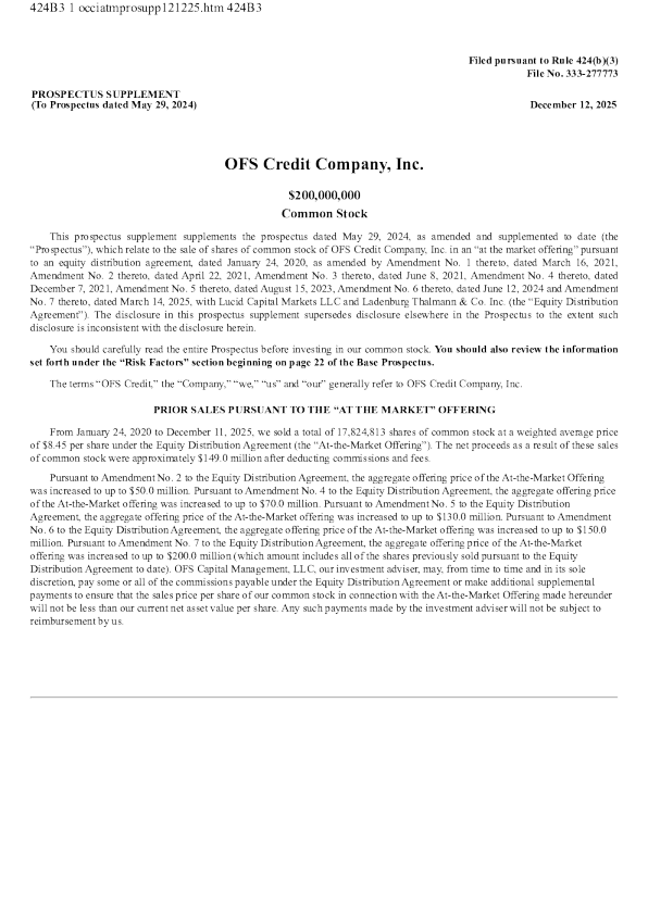 OFS Credit Co Inc美股招股说明书(2025-12-12版)