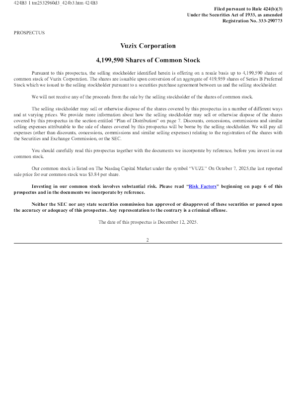 Vuzix Corp美股招股说明书(2025-12-12版)