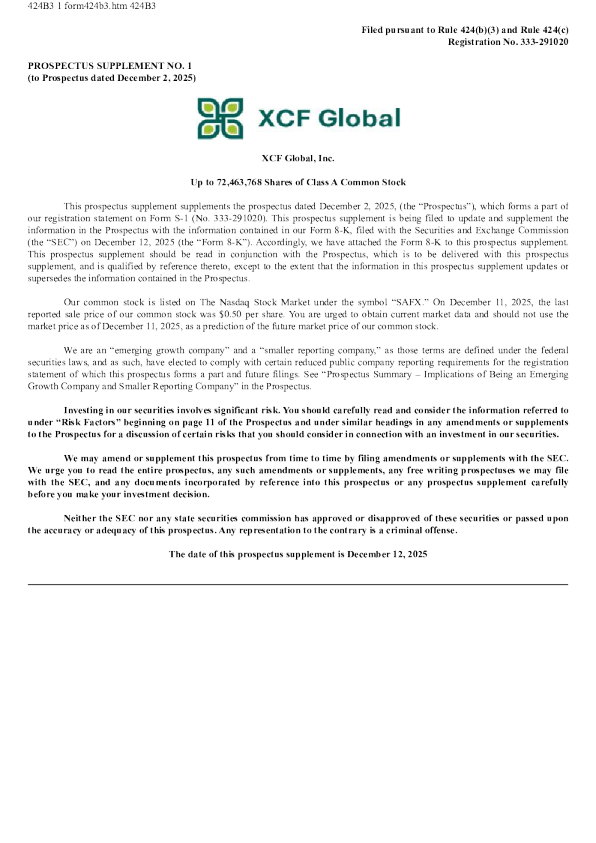 XCF Global Inc-A美股招股说明书(2025-12-12版)