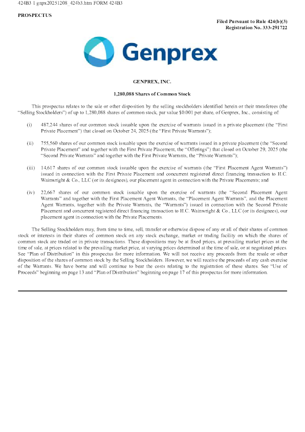 Genprex Inc美股招股说明书(2025-12-12版)