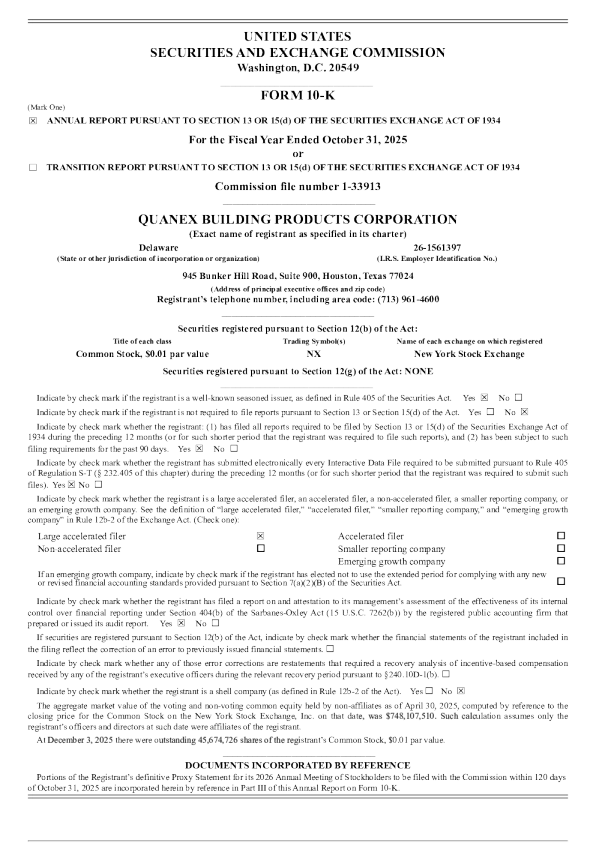 Quanex Building Products Corp 2024年度报告