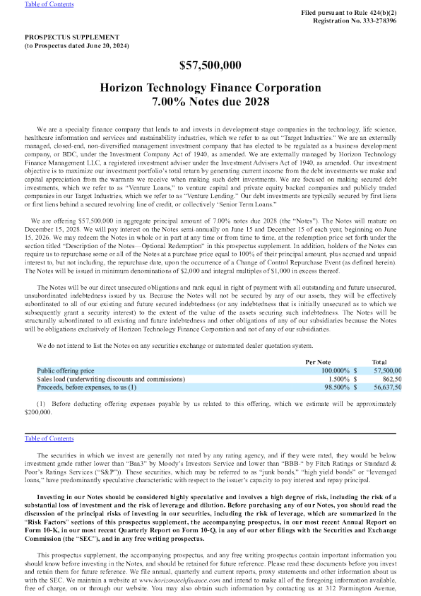 Horizon Technology Finance Corp美股招股说明书(2025-12-12版)
