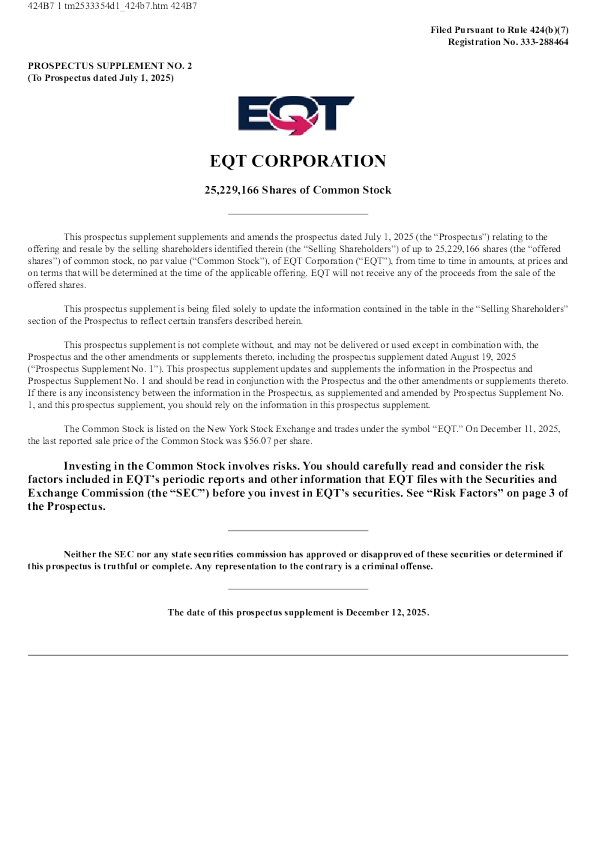 EQT能源美股招股说明书(2025-12-12版)