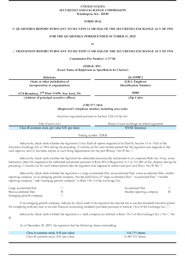 Zedge Inc-B 2025年季度报告