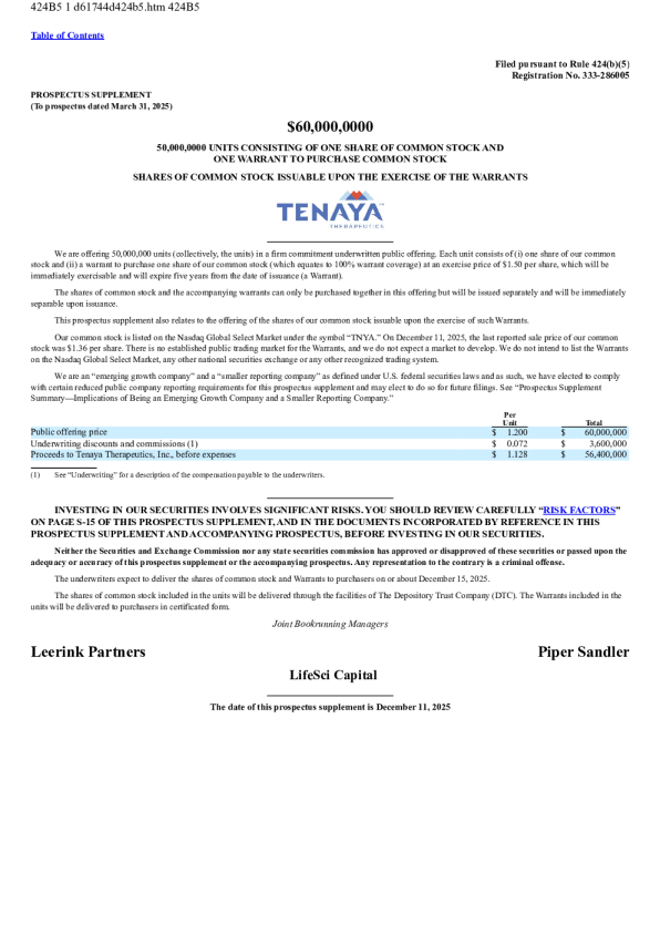 Tenaya Therapeutics Inc美股招股说明书(2025-12-12版)