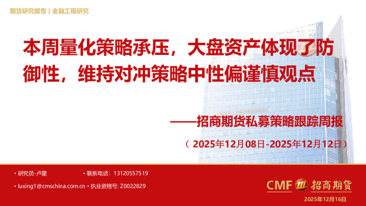 私募策略跟踪周报：本周量化策略承压，大盘资产体现了防御性，维持对冲策略中性偏谨慎观点