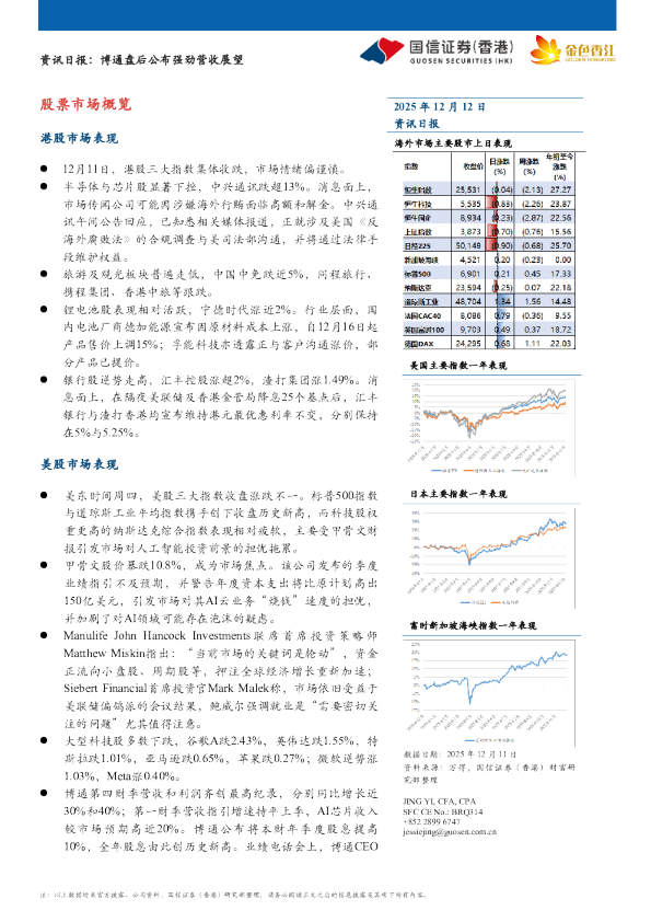 资讯日报：博通盘后公布强劲营收展望