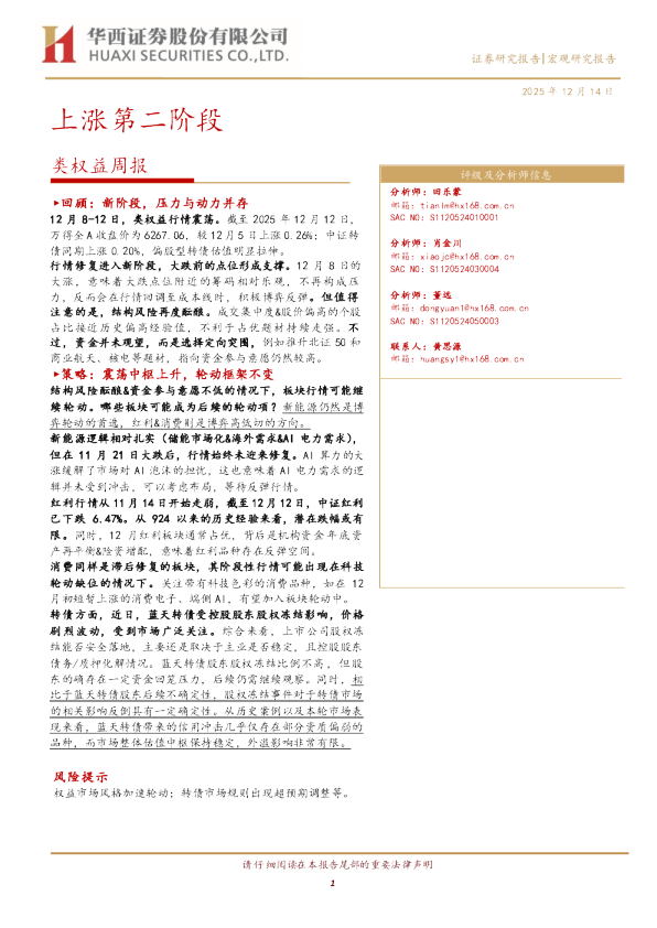 类权益周报:上涨第二阶段