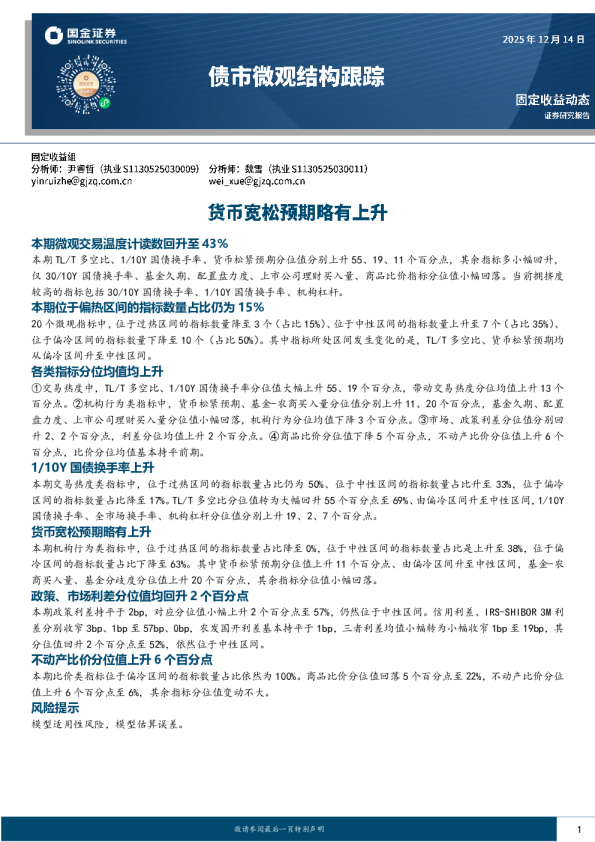 债市微观结构跟踪:货币宽松预期略有上升