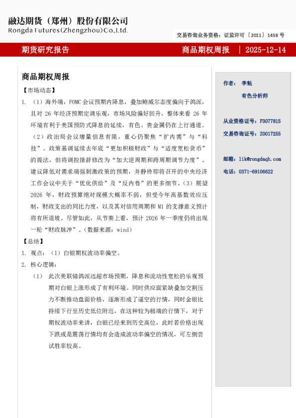 商品期权周报-期权市场分析