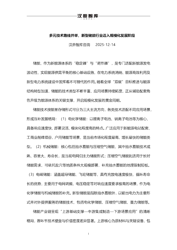 多元技术路线并举，新型储能行业迈入规模化发展阶段