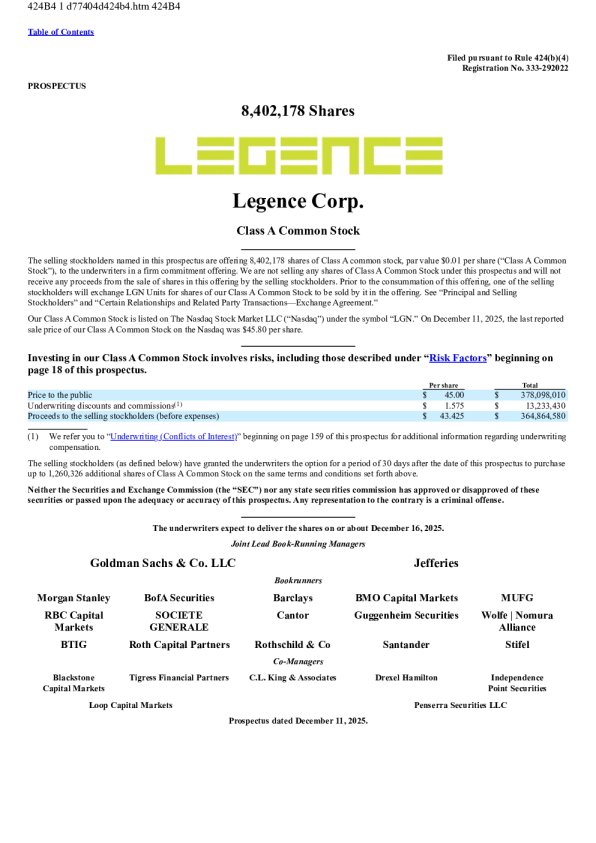 Legence Corp-A美股招股说明书(2025-12-15版)