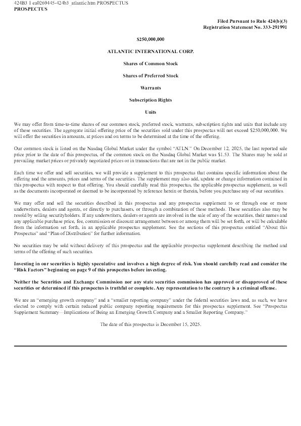 Atlantic International Corp美股招股说明书(2025-12-15版)