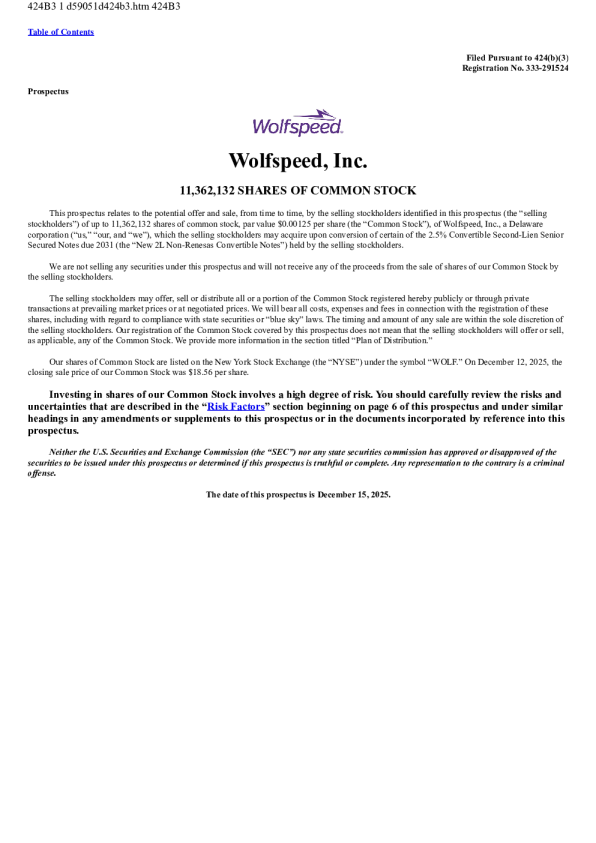 沃尔夫速度公司美股招股说明书(2025-12-15版)