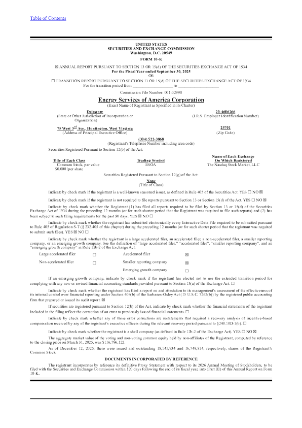 Energy Services of America Corp 2024年度报告