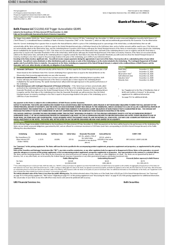 美国银行美股招股说明书(2025-12-15版)