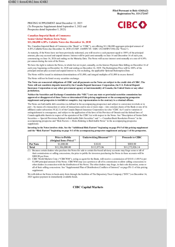 加拿大帝国商业银行美股招股说明书(2025-12-15版)