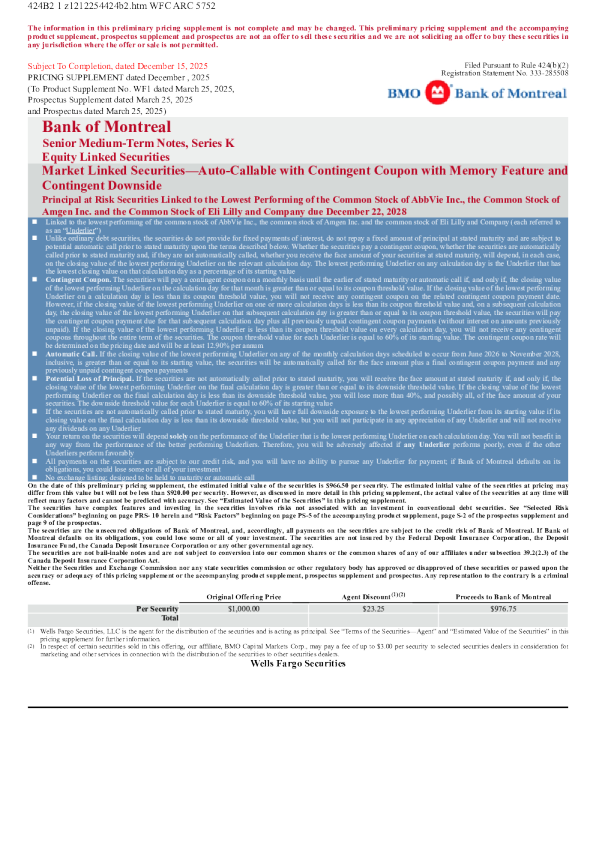 蒙特利尔银行美股招股说明书(2025-12-15版)