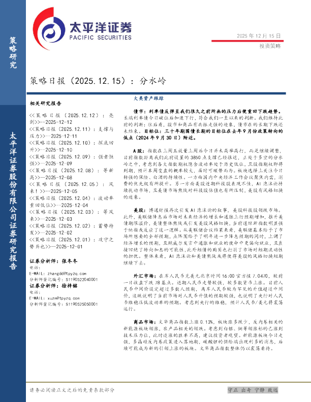 策略日报分水岭