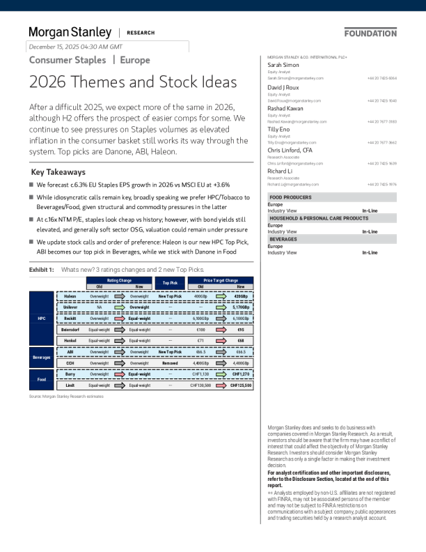 欧洲消费品行业：2026年主题及选股思路