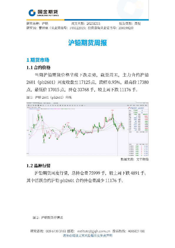 沪铅期货周报