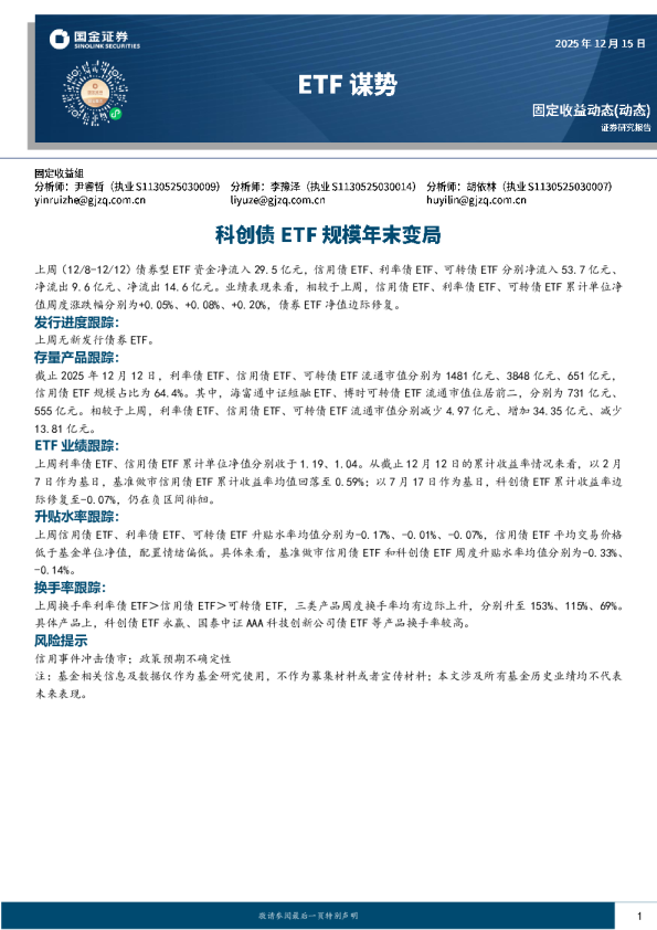 ETF谋势：科创债ETF规模年末变局