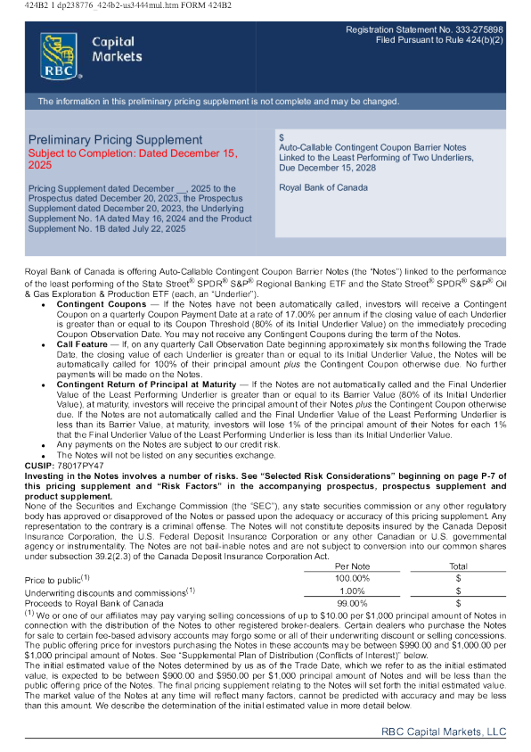加拿大皇家银行美股招股说明书(2025-12-16版)