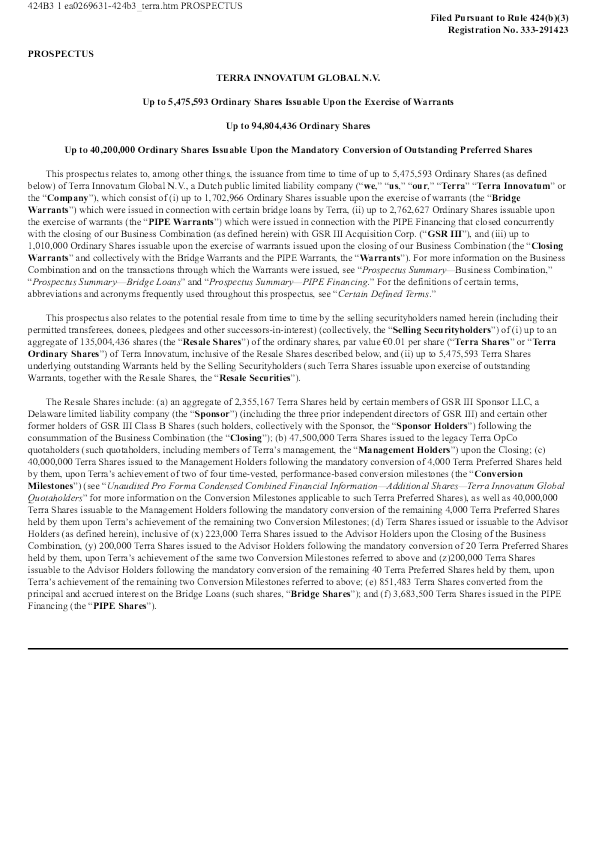 Terra Innovatum Global NV美股招股说明书(2025-12-16版)