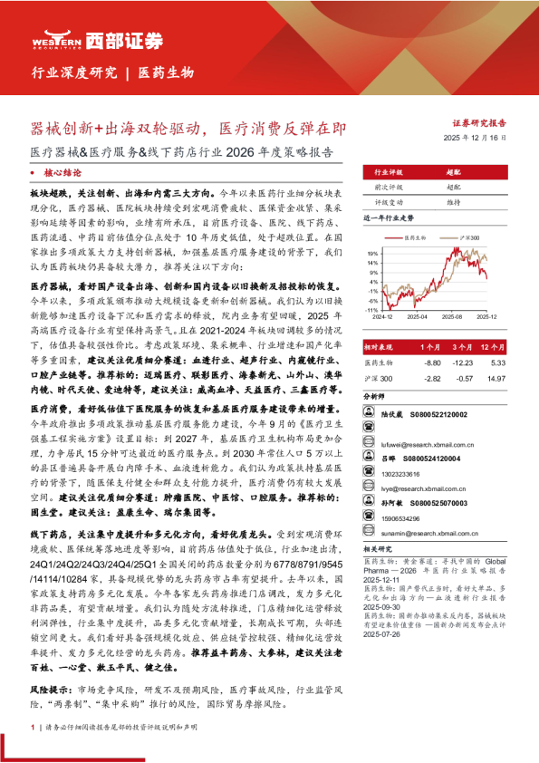 医疗器械&医疗服务&线下药店行业2026年度策略报告：器械创新+出海双轮驱动，医疗消费反弹在即