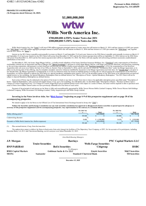 Willis Towers Watson PLC美股招股说明书(2025-12-16版)