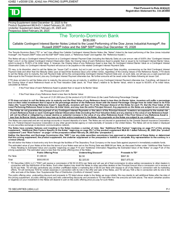 道明银行美股招股说明书(2025-12-16版)