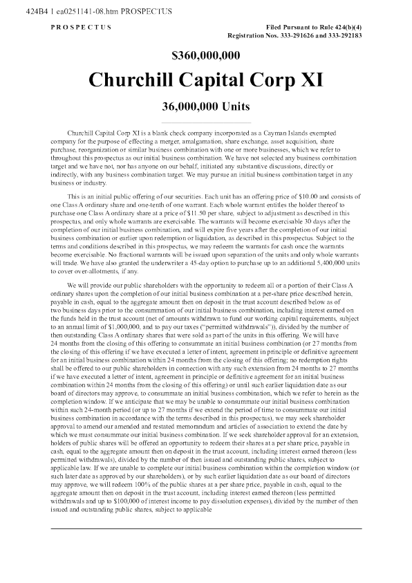 Churchill Capital Corp XI-A美股招股说明书(2025-12-17版)