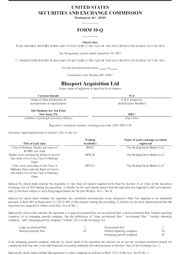 Blueport Acquisition Ltd-A 2025年季度报告