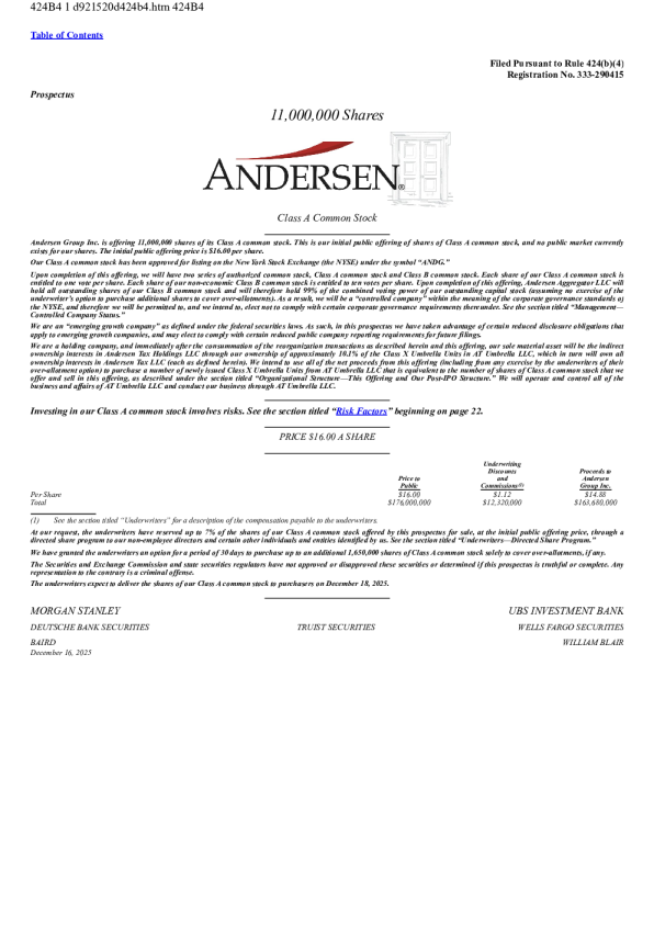 Andersen Group Inc-A美股招股说明书(2025-12-17版)