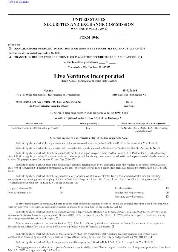 Live Ventures Inc 2024年度报告