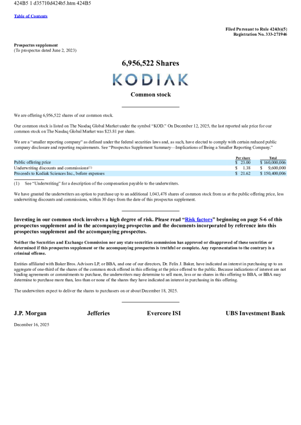 Kodiak Sciences Inc美股招股说明书(2025-12-17版)