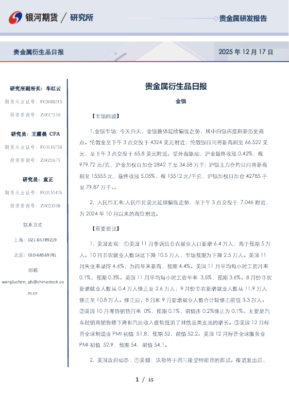 贵金属衍生品日报